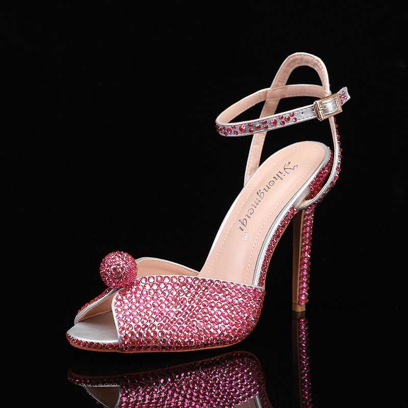 2025 Spring New Fish Mouth High Heels Stiletto Heels Shallow Mouth Rhinestones Women'S Single Shoes Wedding Dress Bridal Wedding Shoes - Image 3