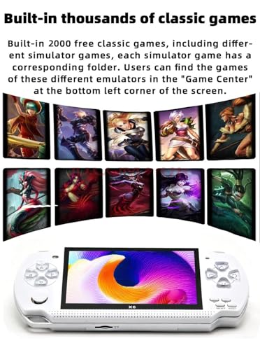 JXD Handheld Game Console 4.3 inch 8GB Built in 2000 Games for Multiple Simulators X6 Retro Video Game Console Mp3/4/Ebook TV Out Mini Hand Portable Game Player Device Holiday (White) - Image 4