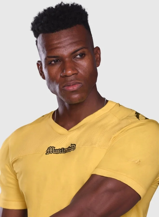 Musclemind Men's Printed V-Neck Regular Fit T-Shirt with Super Soft, Mesh Panels,Long-Lasting Colour, Wrinkle Resistant Stretchable Fabric, for All Day Comfort