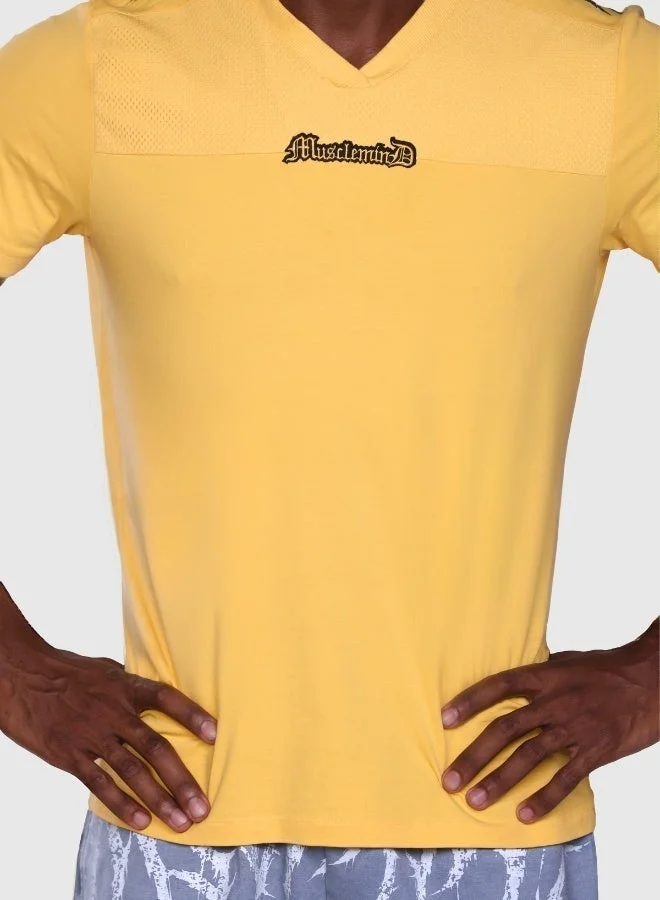 Musclemind Yellow Men's Printed V-Neck Regular Fit T-Shirt for Men | Best Price UAE