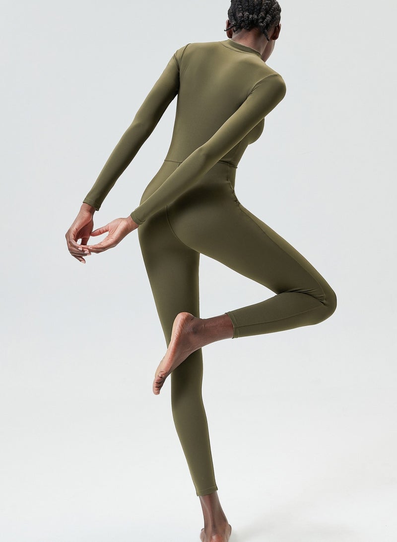 Women's Zipper Tight Fitness Sticky Elastic jumpsuit Quick drying Long Sleeve Open Collar Yoga Dress  - Image 4
