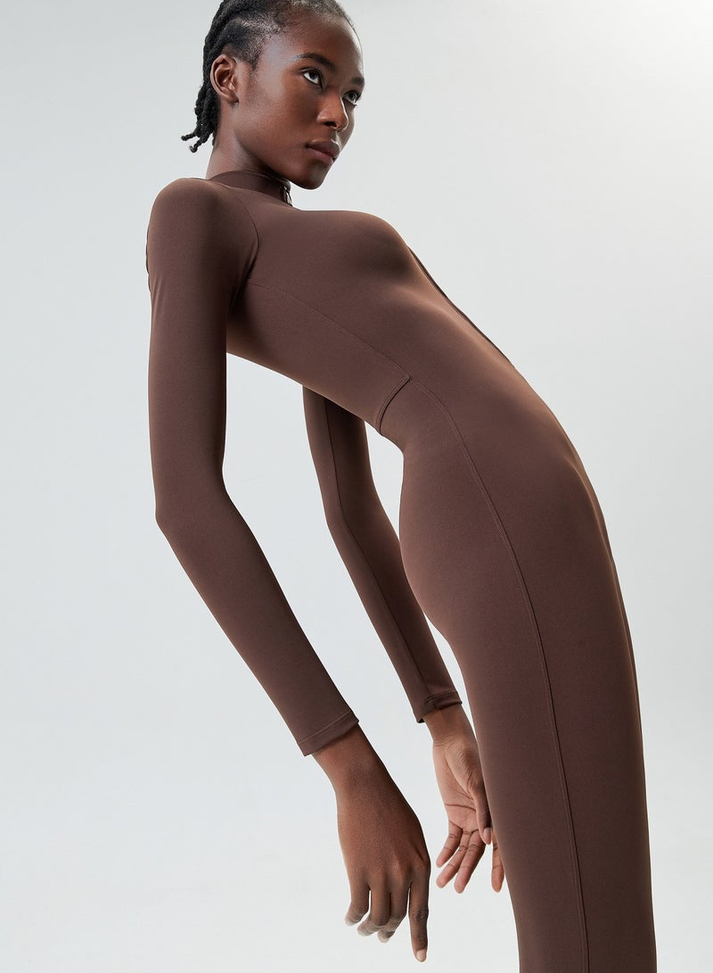 Women's Zipper Tight Fitness Sticky Elastic jumpsuit Quick drying Long Sleeve Open Collar Yoga Dress  - Image 5