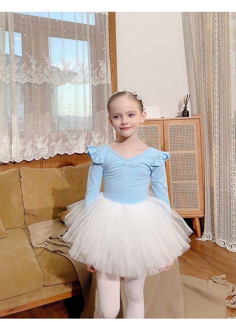 Loquat فستان رقص الأطفال من سكوالتي قطن نقي بأكمام طويلة خريف وشتاء توتو أزرق - Image 1