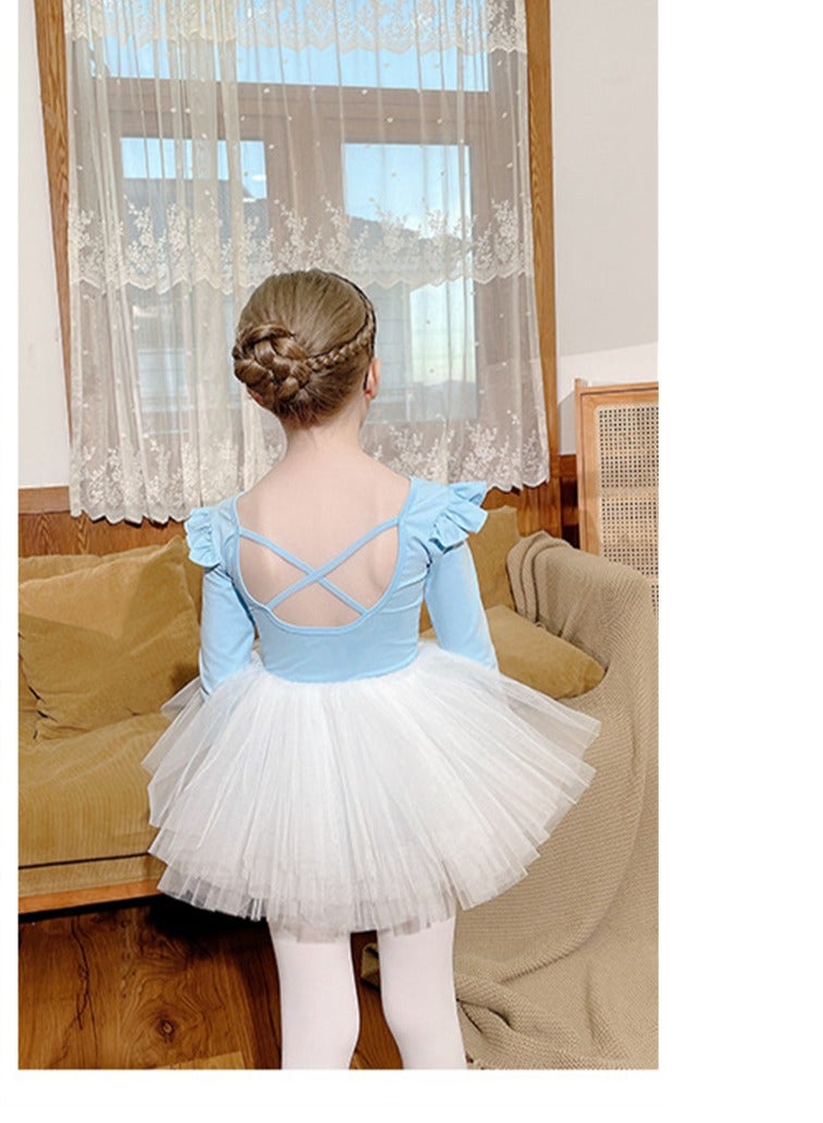 Loquat فستان رقص الأطفال من سكوالتي قطن نقي بأكمام طويلة خريف وشتاء توتو أزرق - Image 2