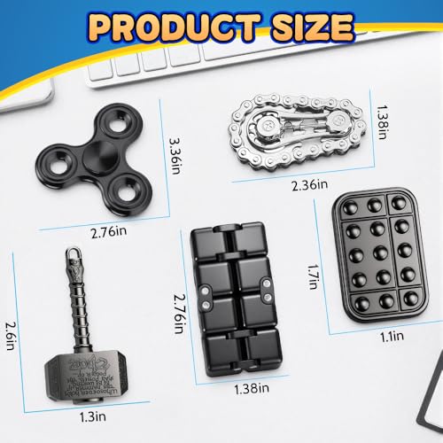 Cybemaga 5 Pcs Fidget Toys Adults Teen Metal Fidgets Spinner Hand Hammer Finger Spin Toy Cool Gadgets Office Desk Toy Stress Relief Sensory Items for Stocking Stuffers for Teen Boys Adult Men Gift - Image 5