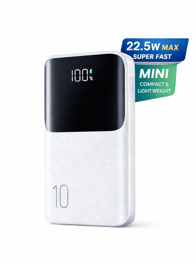 JR-QP191 Star Series Mini Power Bank 10000mAh, 22.5W Max Super Fast Charging, Digital Display, Compact & Lightweight, Dual USB-C In/Out + USB-A - White