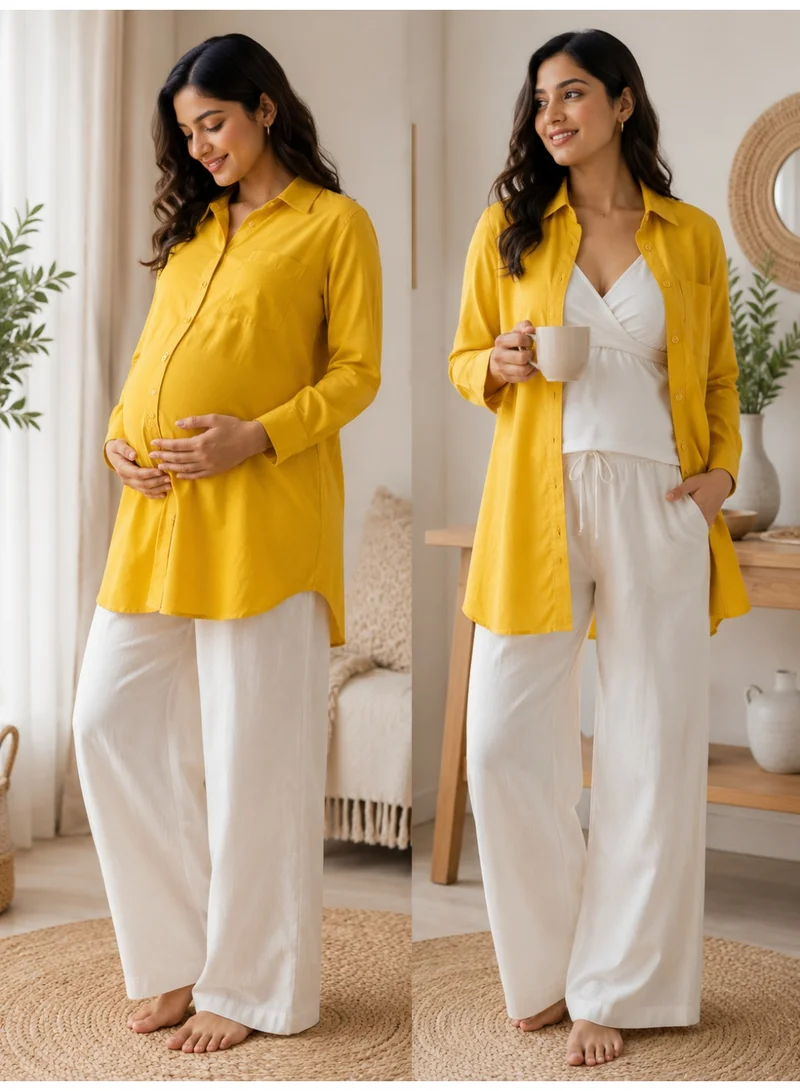 TUMMY Long cotton lycra denim maternity shirt