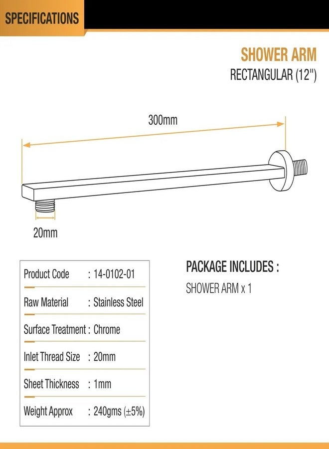 TAPSA LUXURY BATHING Tapsa Stainless Steel 24 Inch Rectangle Shower Arm|Shower Rod (Pack of 1) For Overhead Shower With Flange Chrome Finish, Suitable For All Types Overhead Shower (Wall Mount Installation Type) - Image 2