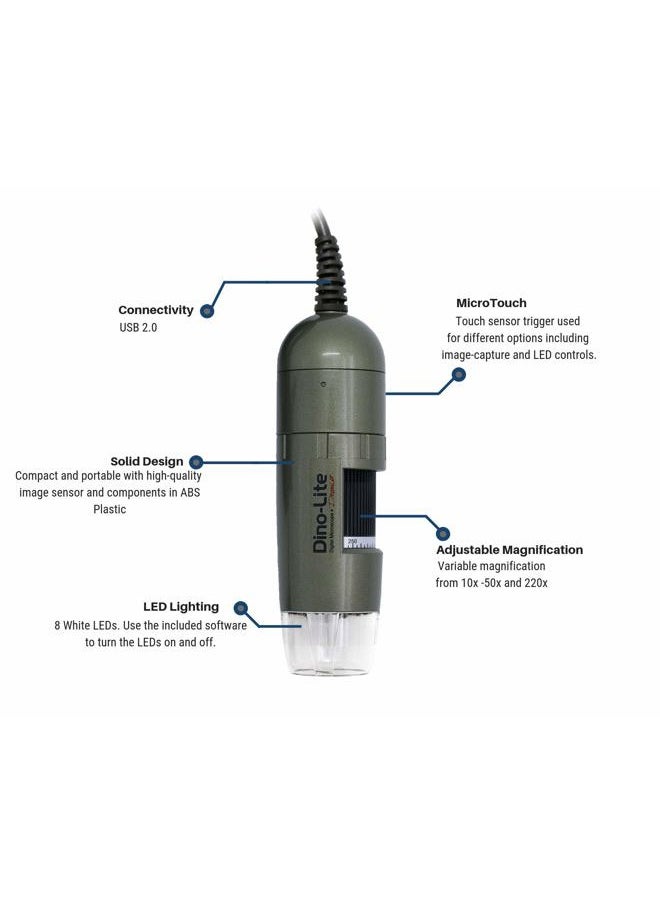 Wavyvigs USB Digital Microscope AM4111T - 1.3MP, 20x - 50x, 200x Optical Magnification, Microtouch, Windows/Mac Software Included  - Image 2