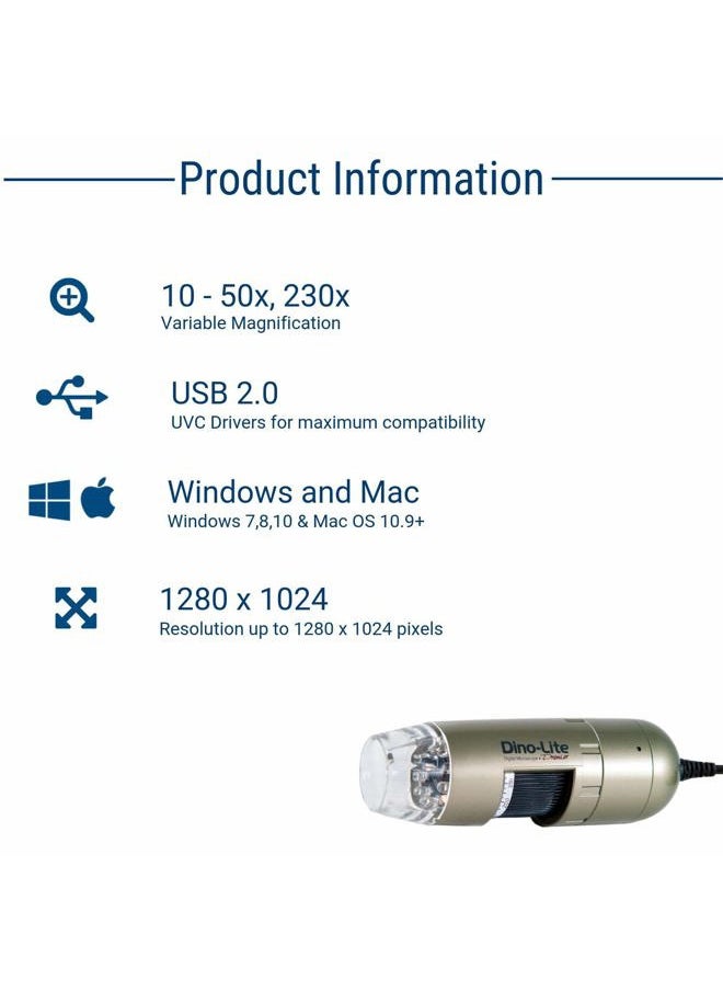 Wavyvigs USB Digital Microscope AM4111T - 1.3MP, 20x - 50x, 200x Optical Magnification, Microtouch, Windows/Mac Software Included  - Image 3