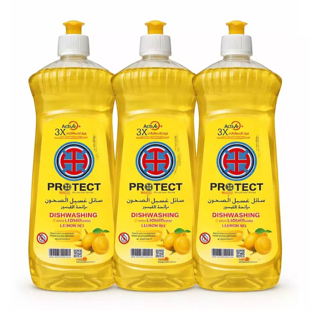 Protect Lemon Dishwashing Liquid With 3X Grease Removal- 3pcs