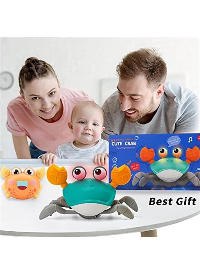 Baby Crawling Crab Musical Toy, Toddler Electronic Light Up Crawling Toy with Automatically Avoid Obstacle, Walking Crab Toy for Toddler Babies Boys Girls