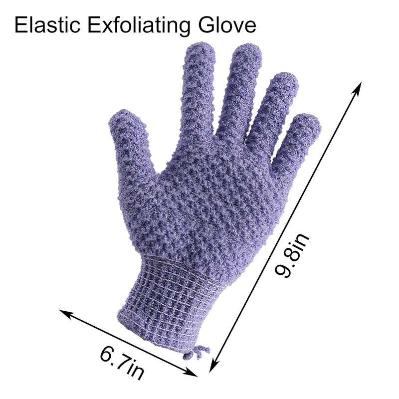 cleedy Bath Exfoliating Gloves Scrub - 4 pcs(2 pairs) Lengthened and Large Exfoliating Scrubbing Gloves for Shower, Spa, Massage - Scrub Exfoliating Mitts for Body, Face, Hand （Purple and Beige） - Image 2