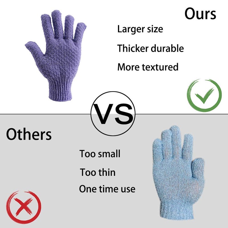 cleedy Bath Exfoliating Gloves Scrub - 4 pcs(2 pairs) Lengthened and Large Exfoliating Scrubbing Gloves for Shower, Spa, Massage - Scrub Exfoliating Mitts for Body, Face, Hand （Purple and Beige） - Image 4