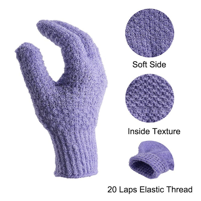 cleedy Bath Exfoliating Gloves Scrub - 4 pcs(2 pairs) Lengthened and Large Exfoliating Scrubbing Gloves for Shower, Spa, Massage - Scrub Exfoliating Mitts for Body, Face, Hand （Purple and Beige） - Image 3