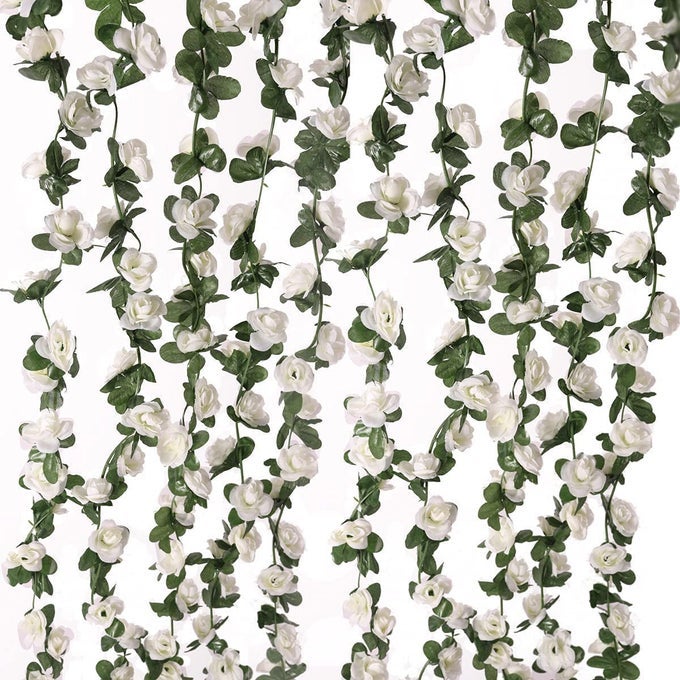 Fake Flowers 4pcs 328 FT Artificial Rose Vine Flower Plants Hanging Rose Ivy for Home Hotel Office Wedding Party Garden Craft Art Dcor White