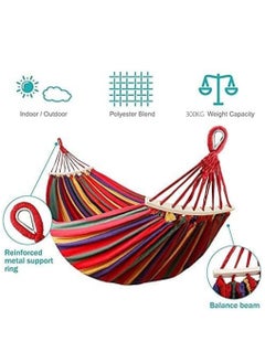 Arabest Camping Hammock Canvas Fabric Hammock 300KG with Anti Roll Balance Bar and Tree Strap Cotton Hammock for Camping, Backyard, Garden, Beach, Patio Gift  - Image 2
