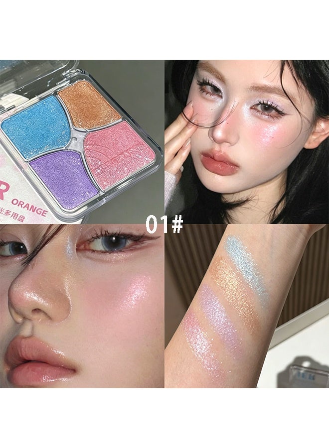 HERORANGE Fanhua Four Palace Grid, 4-color Metallic Shimmer Shadow Powder, Illuminator Makeup Set for Shading, Highlighting & Defining the Face #01 Soda Salt Bath - Image 2