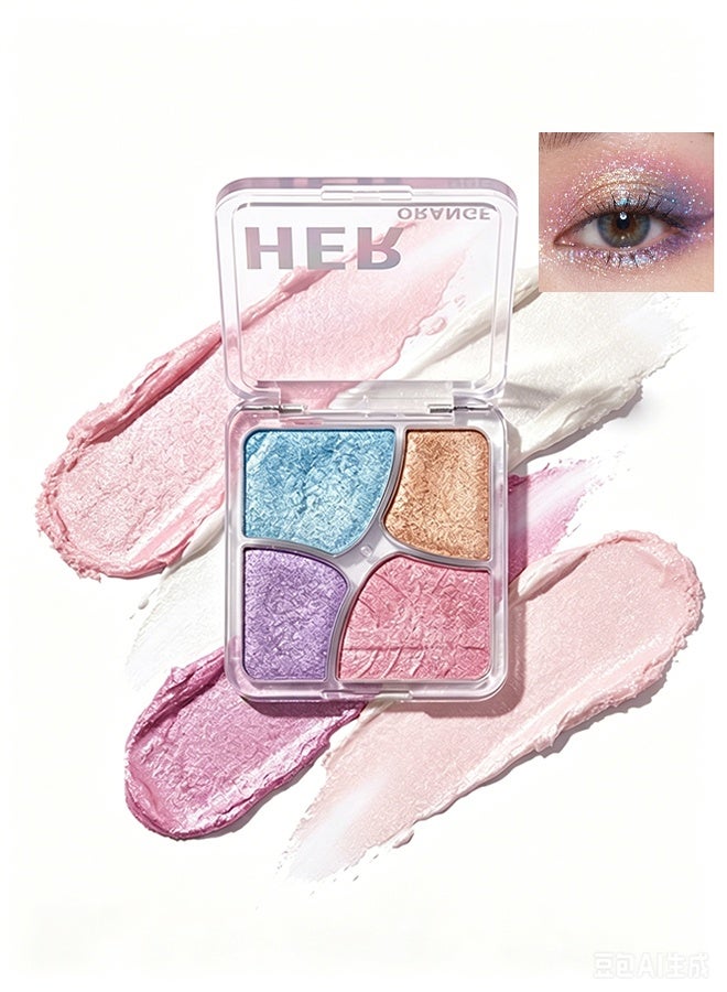 HERORANGE Fanhua Four Palace Grid, 4-color Metallic Shimmer Shadow Powder, Illuminator Makeup Set for Shading, Highlighting & Defining the Face #01 Soda Salt Bath - Image 1
