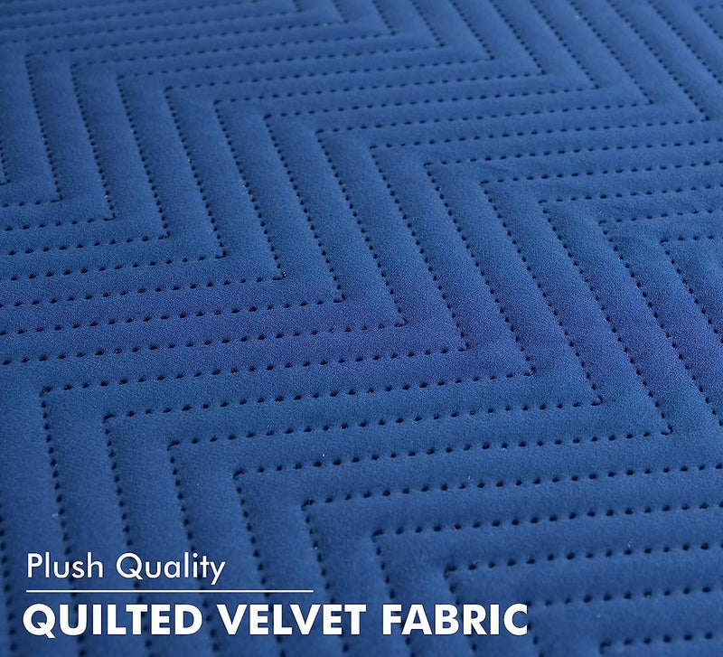Fashion Throw Sofa Cover L Shape 6 Seats Velvet Quilted AntiSlip Sofa Cover Protector Covers Sofa Cover for Living Room Sofa Slipcovers Navy Design 2 LShape - Image 2