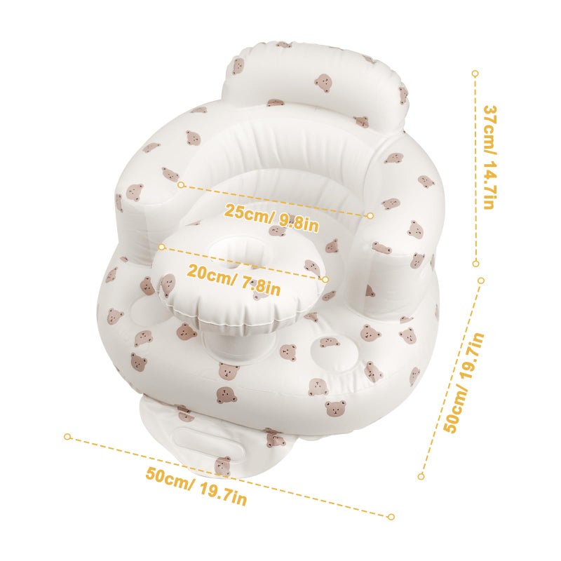 EKEPE Inflatable Baby Chair with Tray for Babies 3 Months & Up, Blow Up Baby Seat with Built in Air Pump, Sit Me Up Floor Baby Seats for Infants for Sitting Up - Bear Head with Tray - Image 4