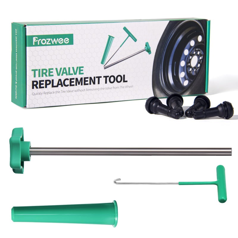 Prozwee Tire Valve Stem Core Quickly Replacement Tool Kit,Perfect Tool for Replacing Leaky Valves in Cars,Trucks,Motorcycles, etc.with 4PCS TR413 Valve Stems - Image 1