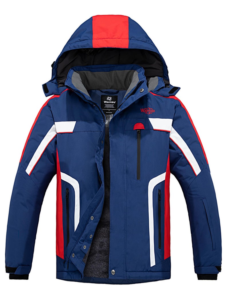 wantdo Men's Ski Jacket Waterproof Snow Coats Warm Winter Coat with Hood Blue XL