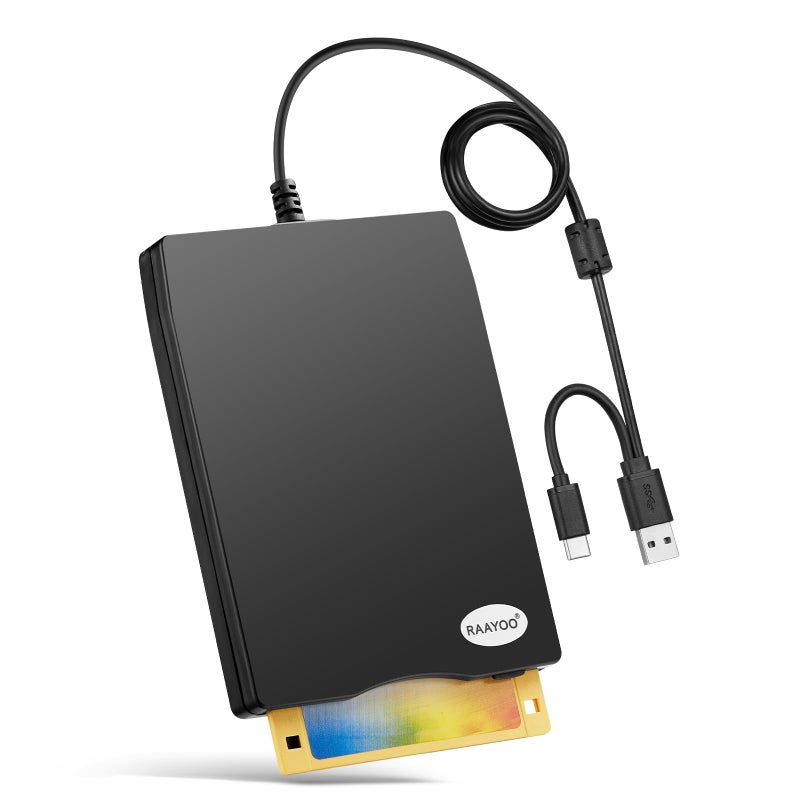 RAAYOO Floppy Disk Reader USB Type A/C Floppy Disk Drive/Player/Converter External 3.5 inch 1.44 MB Floppy Disc Reader Compatible with Windows 11/10/8/7/XP/2000 PC Laptop and Desktop - Image 1