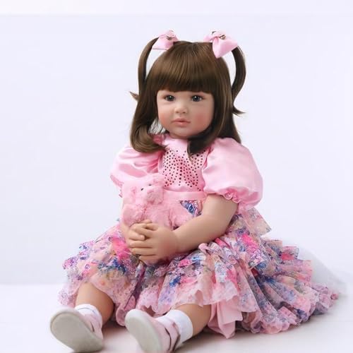 iCradle 24 Inch 60cm Reborn Toddler Dolls Soft Silicone Vinyl Handmade Similar Realistic Fashion Newborn Doll Child Toy for Birthday Xmas Gift Crafted Pink Clothes - Image 5