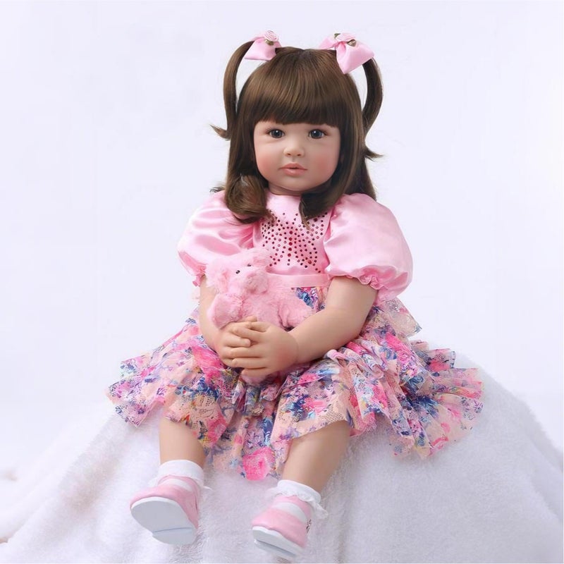 iCradle 24 Inch 60cm Reborn Toddler Dolls Soft Silicone Vinyl Handmade Similar Realistic Fashion Newborn Doll Child Toy for Birthday Xmas Gift Crafted Pink Clothes - Image 3