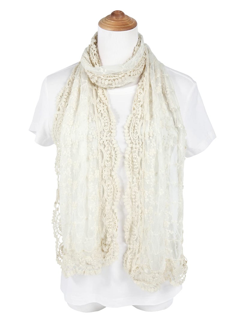 GERINLY Decorative Lacy Scarf Lace Vintage Hollow Embroidery Neckerchief Rustic Feminine Mesh Wrap Shawl for Women (O-Beige) - Image 5