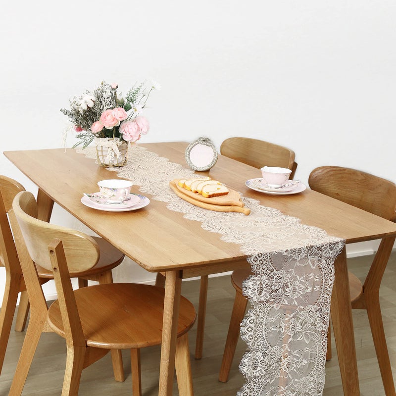 LuoluoHouse Lace Table Runners Farmhouse Chic Runner 14x120 Inch Rustic Wedding Ivory Lace Fabric for Baby Shower Boho Wedding Decorations Tea Party Decor - Image 2