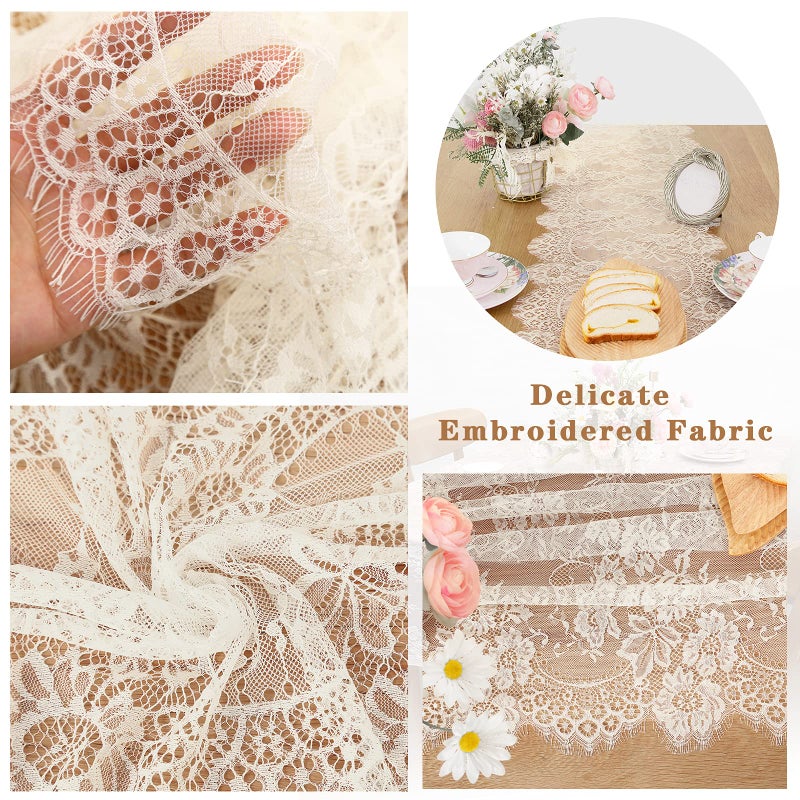LuoluoHouse Lace Table Runners Farmhouse Chic Runner 14x120 Inch Rustic Wedding Ivory Lace Fabric for Baby Shower Boho Wedding Decorations Tea Party Decor - Image 3
