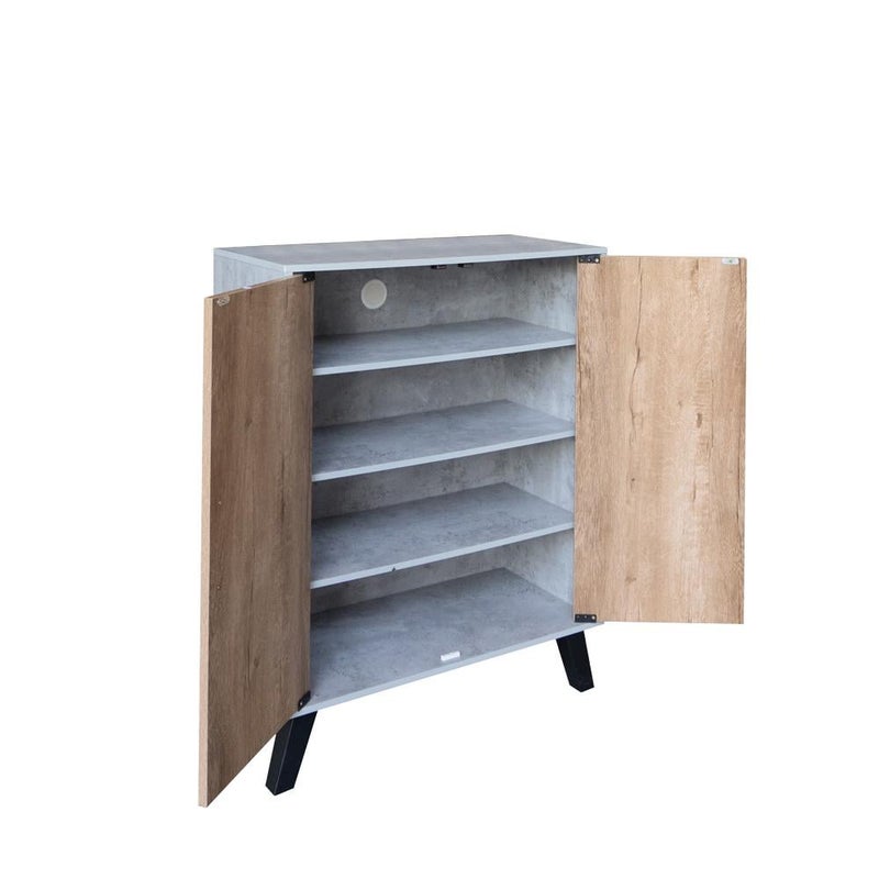 Baity Modern 4-shelf shoe cabinet with two doors, Malaysian wood, gray and wood - Image 4