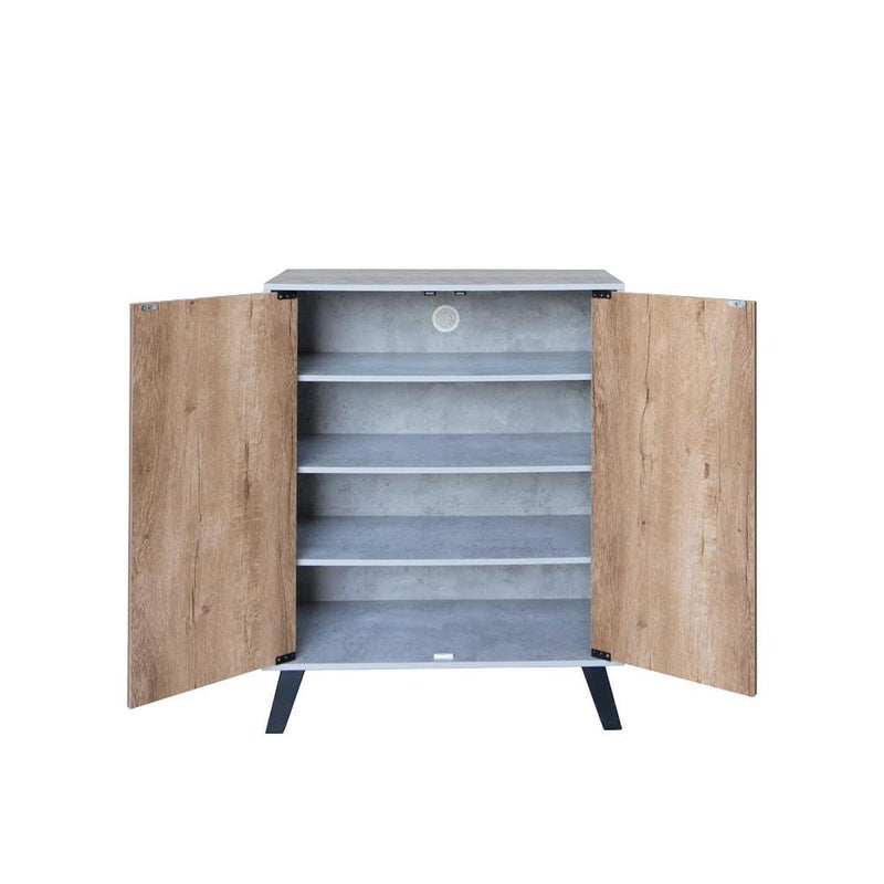 Baity Modern 4-shelf shoe cabinet with two doors, Malaysian wood, gray and wood - Image 5