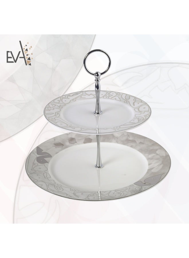 Two-tier gray porcelain dessert stand