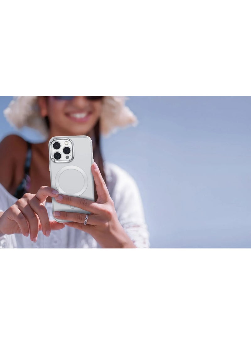 جرين ليون جراب MagSafe لهاتف iPhone 16 Pro Max غير لامع / مضاد لبصمات الأصابع / مضاد للخدش / مضاد للاصفرار / حماية يومية / فتحات دقيقة / وضوح عالي / متوافق مع MagSafe / حماية من السقوط / درع غير لامع / شفاف للغاية - فضي  - Image 4