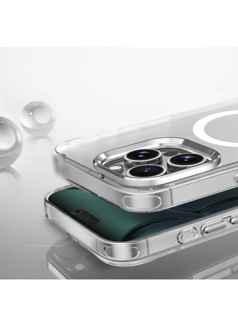 جرين ليون - جراب MagSafe لهاتف iPhone 16 Pro Max غير لامع / مضاد لبصمات الأصابع / مضاد للخدش / مضاد للاصفرار / حماية يومية / فتحات دقيقة / وضوح عالي / متوافق مع MagSafe / حماية من السقوط / درع غير لامع / شفاف للغاية - فضي - Image 1