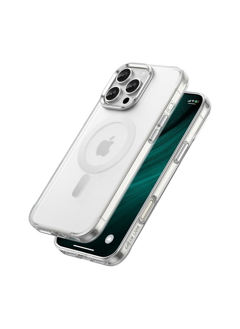 جرين ليون جراب MagSafe لهاتف iPhone 16 Pro Max غير لامع / مضاد لبصمات الأصابع / مضاد للخدش / مضاد للاصفرار / حماية يومية / فتحات دقيقة / وضوح عالي / متوافق مع MagSafe / حماية من السقوط / درع غير لامع / شفاف للغاية - فضي  - Image 2