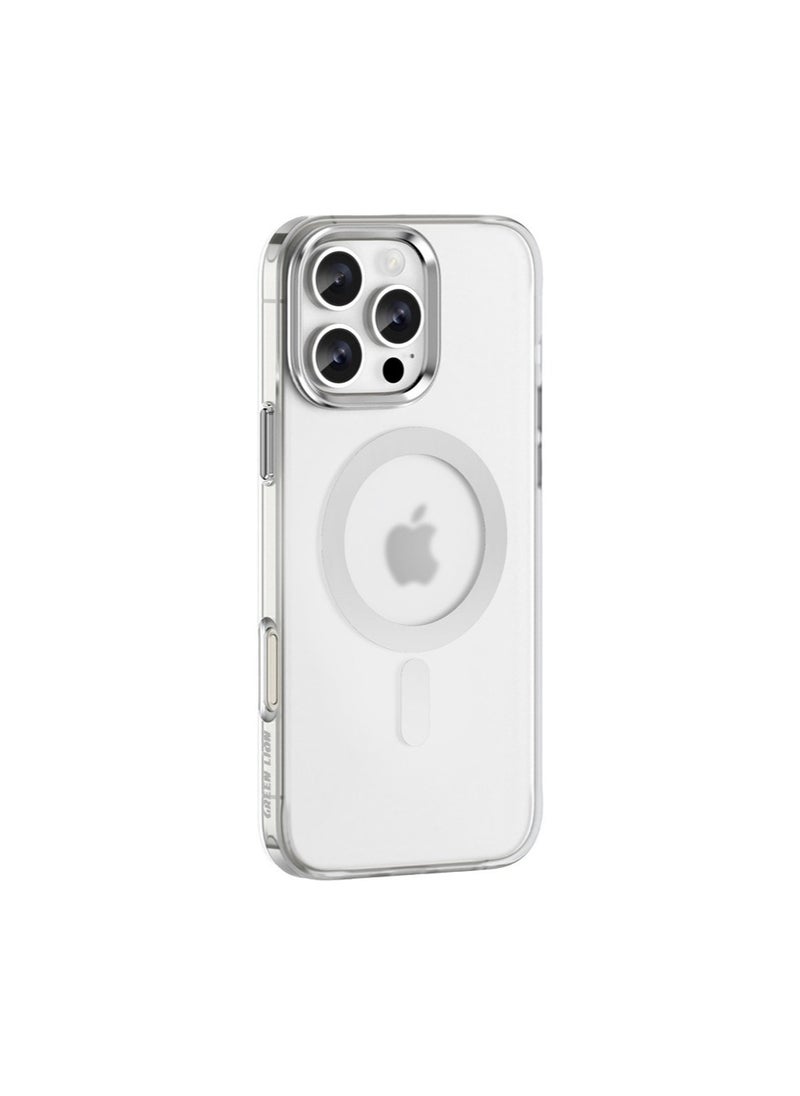 جرين ليون جراب MagSafe لهاتف iPhone 16 Pro Max غير لامع / مضاد لبصمات الأصابع / مضاد للخدش / مضاد للاصفرار / حماية يومية / فتحات دقيقة / وضوح عالي / متوافق مع MagSafe / حماية من السقوط / درع غير لامع / شفاف للغاية - فضي  - Image 1