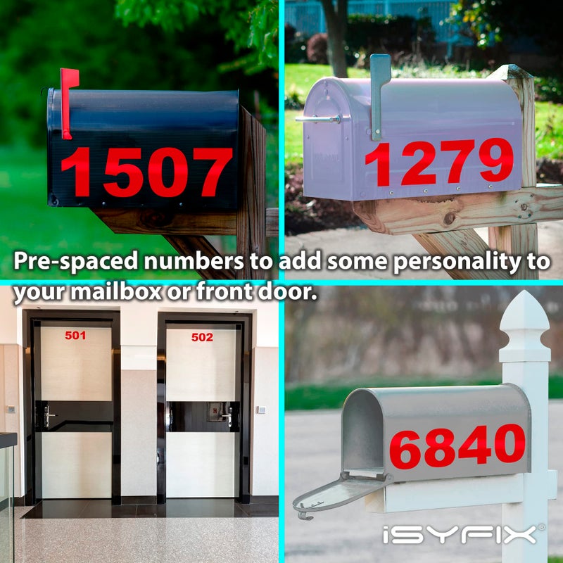 iSYFIX Reflective Red Vinyl Numbers Stickers â€“ 6 Inch Self Adhesive (2 Sets) Premium Decal Die Cut and PreSpaced for Mailbox, Signs, Window, Door, Cars, Trucks, Homes, Businesses, Address Numbers, - Image 2