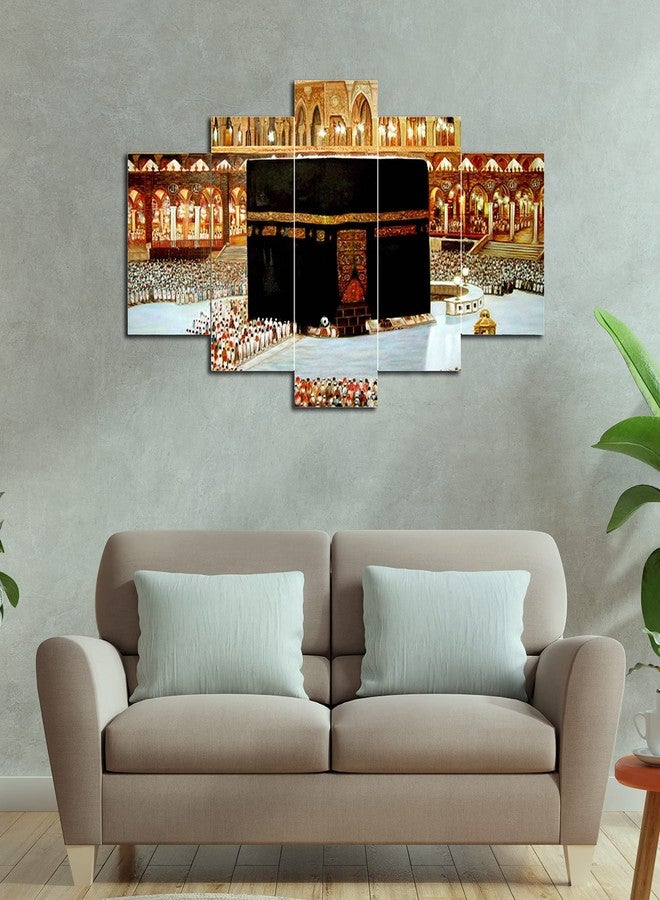 Masstone Mecca Madina Wall Art Painting | Mecca Mosque Set of 5 (76 x 43 Cm) Islamic Wall Paintings For Home, Living Room, Office, Hotel | Makkah Madina Painting - Image 2