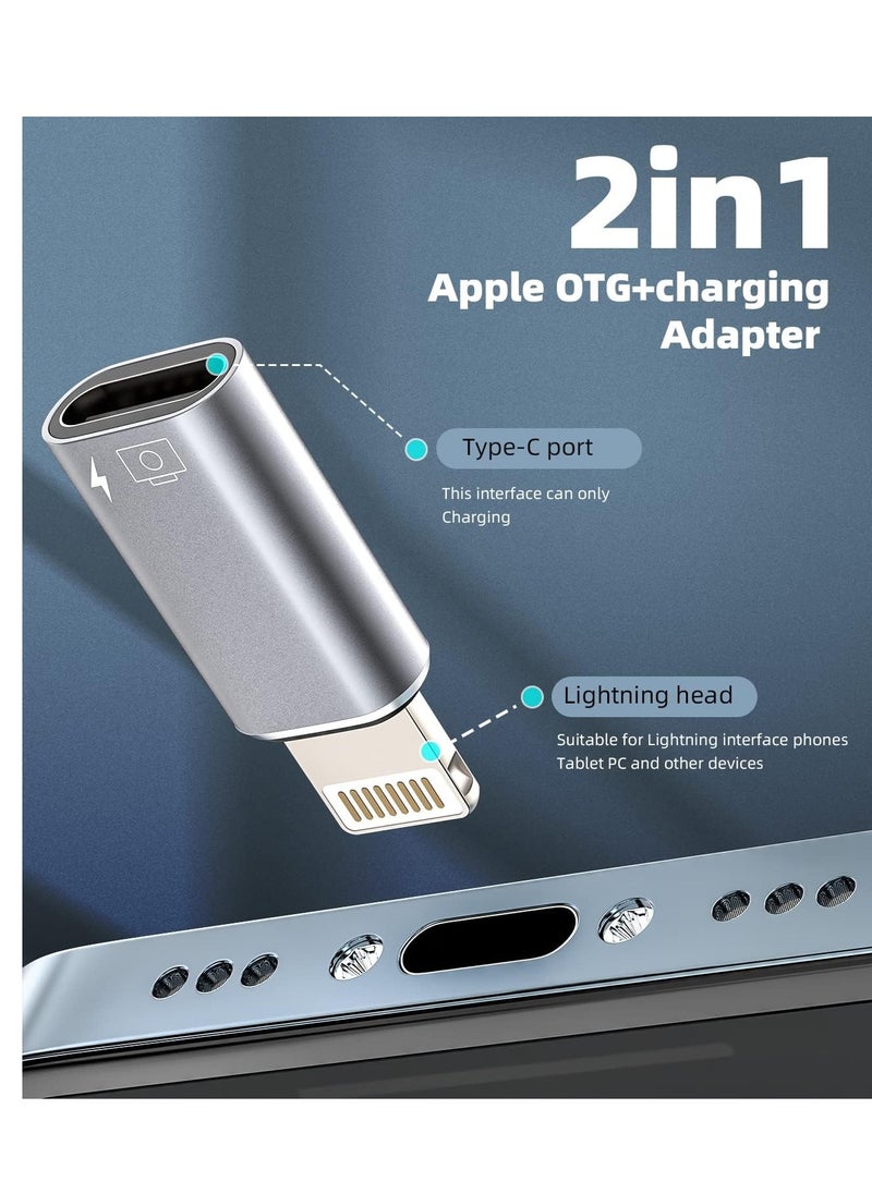 for iPhone OTG Adapter(2Pack)Headphone Dongle USB C Female to Lightning Male Charger Data Sync Converter for Apple 14 13 11 12 Pro Max Xr 8 7 Plus Type-c Port Camera Card Reader Flash Drive Connector