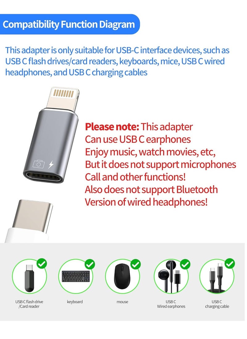 for iPhone OTG Adapter(2Pack)Headphone Dongle USB C Female to Lightning Male Charger Data Sync Converter for Apple 14 13 11 12 Pro Max Xr 8 7 Plus Type-c Port Camera Card Reader Flash Drive Connector