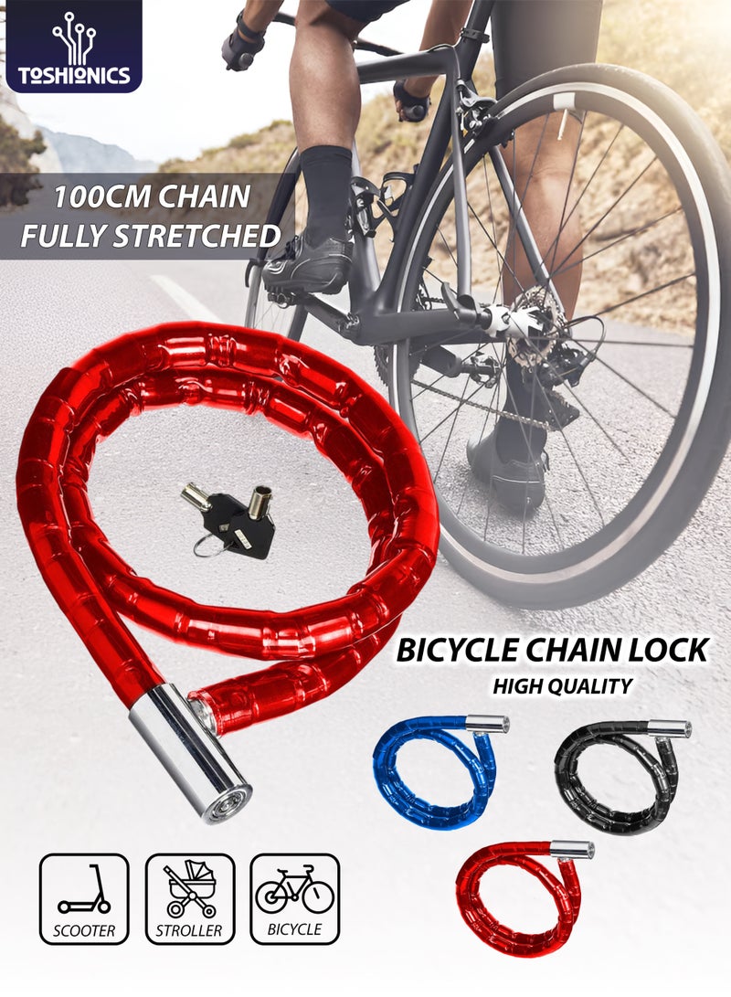Toshionics قفل سلسلة دراجة مدرع بقطر 22 مم وقوة عالية بطول 1000 مم T113259 | قفل كام أنبوبي عالي الأمان مع 2 مفتاح | سلسلة مقاومة للسرقة بكابل فولاذي مع غلاف PVC دخاني | قفل دراجة، دراجة نارية، دراجة كهربائية، سكوتر وبوابة - Image 1