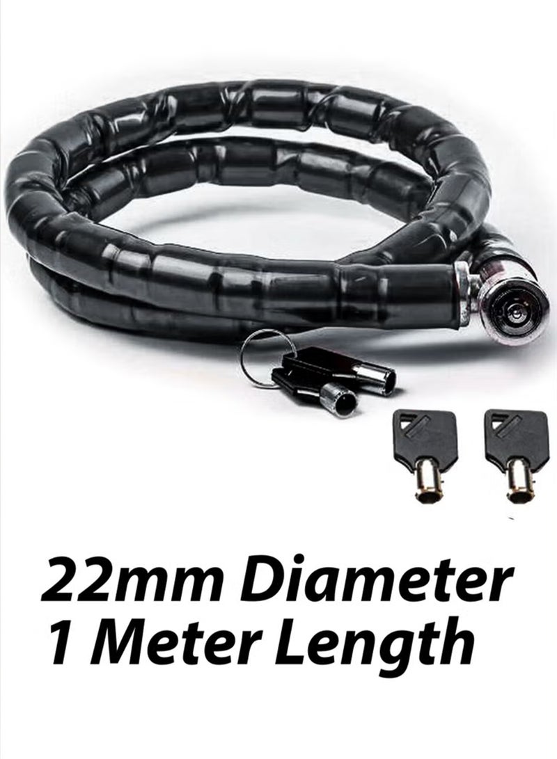 Toshionics قفل سلسلة دراجة مدرع بقطر 22 مم وقوة عالية بطول 1000 مم T113259 | قفل كام أنبوبي عالي الأمان مع 2 مفتاح | سلسلة مقاومة للسرقة بكابل فولاذي مع غلاف PVC دخاني | قفل دراجة، دراجة نارية، دراجة كهربائية، سكوتر وبوابة - Image 2