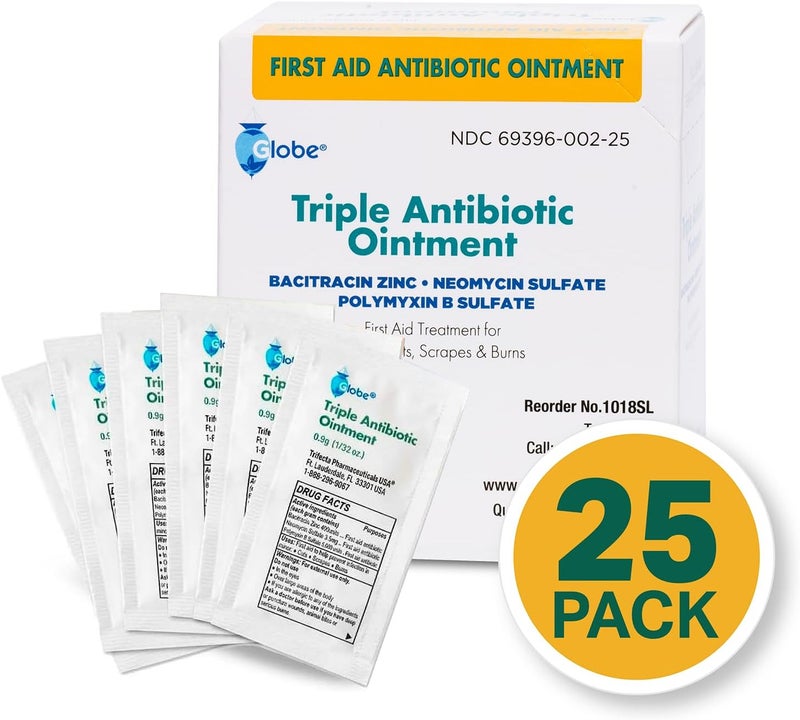 Globe 25 Pack Triple Antibiotic Ointment Single Packet First Aid Kit for Minor Scratches Wounds Cuts and Burns Prevents Infection Active Ingredients Compare to Leading Brand Travel Size 09g - Image 2