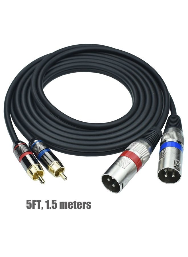 Mugteeve محول كابل مزدوج RCA ذكر إلى مزدوج XLR ذكر، 5 أقدام غير متوازن L/R RCA إلى كابل موصل XLR، كابل إخراج شريط يسار ويمين، للم mixers، مراقب الاستوديو، مكبر صوت ستيريو HiFi - Image 2