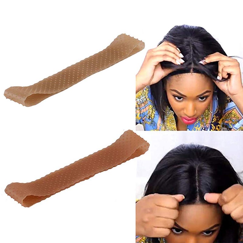Yuriait 2 Pack Wig Grip Band Non Slip Transparent Silicone Wig Fix Silicone Wig Grip Natural Grip Headbands for Women Comfort Elastic Wig Grip Cap for Lace Wigs light browndark brown