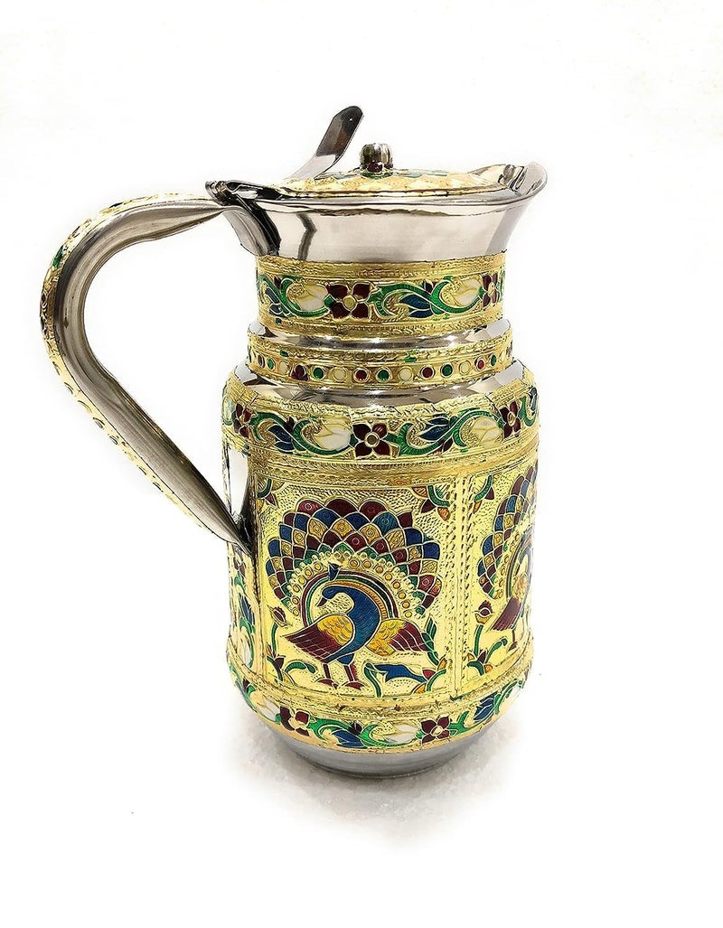 Gladnes Stainless Steel Meenakari Decorative Peacock Jug Water Pitcher Serving Jug 15 L Return Gifts - Image 4